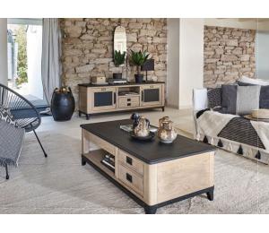 I Ensemble salon avec meuble TV L180 H62 P42cm et table basse dînette 1 tiroir L120x66 H41cm